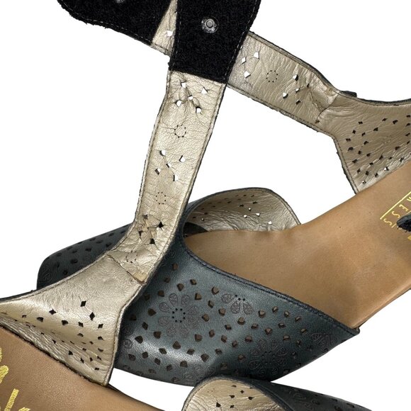 Rieker Antistress LaserCut Blue Leather Comfort Mary Jane Heels Velcro Strap Sz9 - Picture 5 of 11